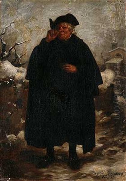 Kaufmann Mit Schnupftabak Auf Winterlicher Dorfstrase - view 1