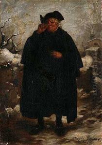 Kaufmann Mit Schnupftabak Auf Winterlicher Dorfstrase