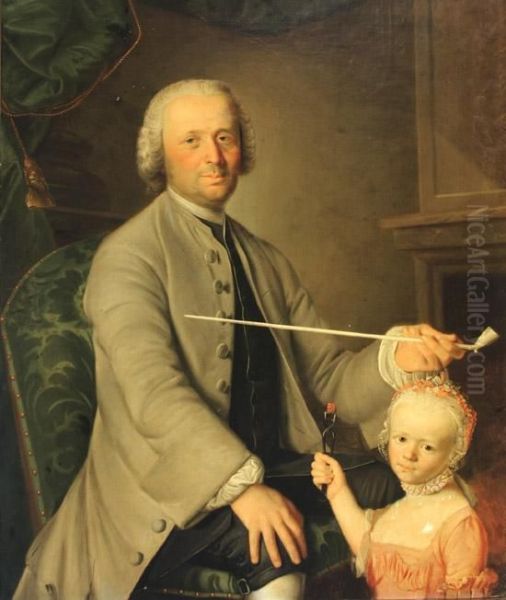 Portrait Of Father And Daughter With Pipe And Rattle - view 1