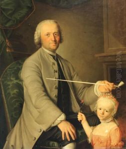 Portrait Of Father And Daughter With Pipe And Rattle Portrait Of Father And Daughter With Pipe And Rattle