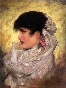 Portrait De Profil De Jeune Espagnole A La Mantille Blanche