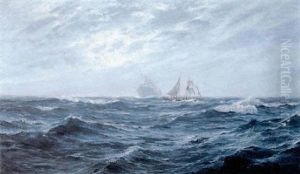 Sailing Ship At Sea With Ghost Freighter by William Ayerst Ingram