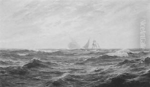 Sailing Ship At The Sea With Ghost Freighter by William Ayerst Ingram