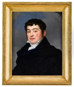 Portrait Of A Gentleman Wearing A Blue Jacket With White Cravat