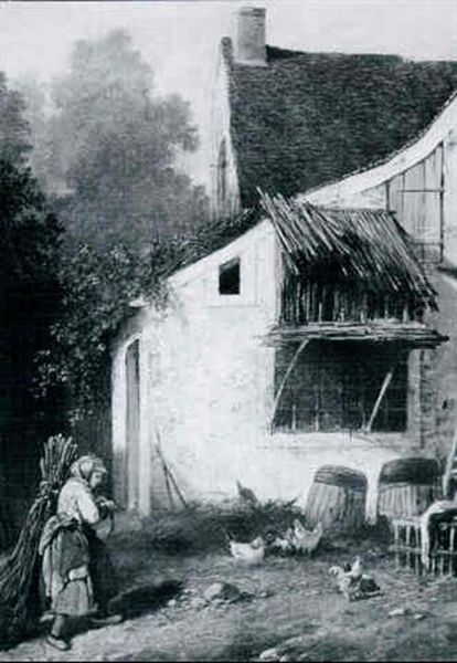 Woman Returning To The Farmhouse Yard - view 1