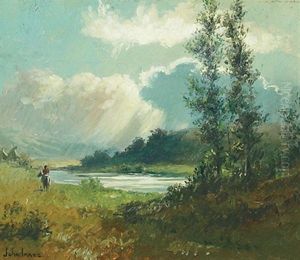 Indian On Horseback Approaching An Encampment Beside A Stream Indian On Horseback Approaching An Encampment Beside A Stream