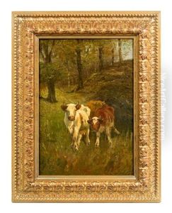 Cows In A Forest Landscape by George Inness Jnr.