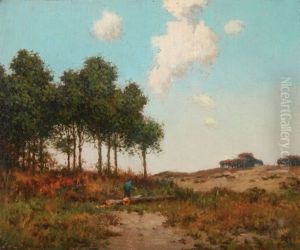 Summer Landscape With Figure Near Fallen Tree