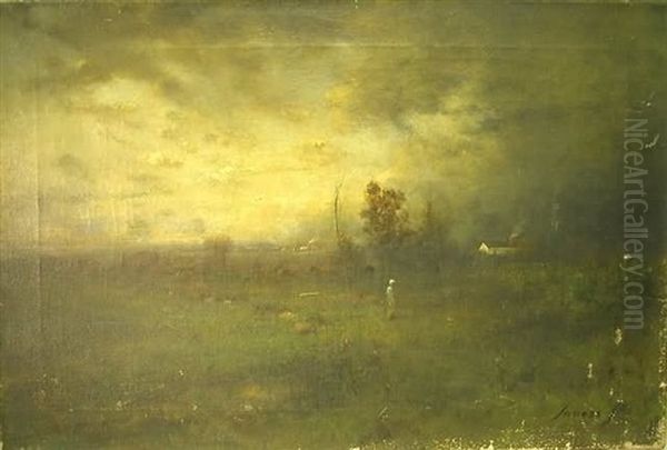Landscape With Central Figure In Field, Buildings In Distance - view 1