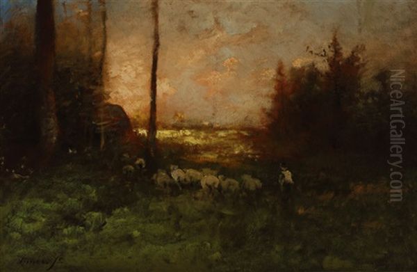 Shepherd And Sheep In An Atmospheric Landscape - view 1