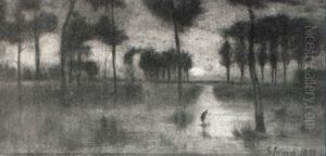 Swamp Scene At Sunset