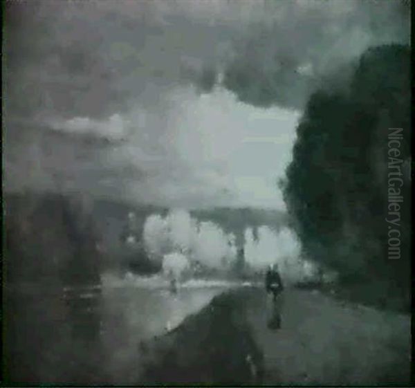 River Landscape With Lady On A Road - view 1