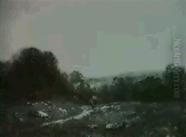 Autumn Landscape With Cottage And Figure - view 1