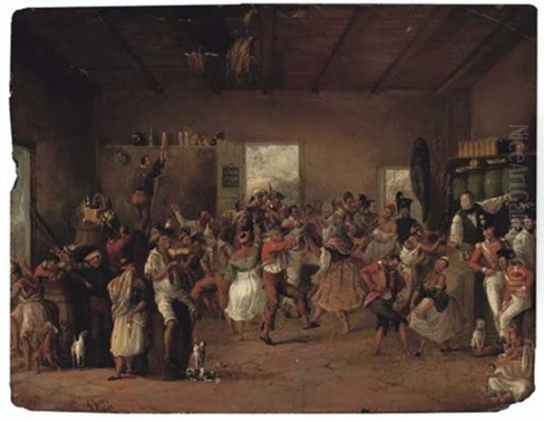 Canteen Scene During The Frontier Wars, Hottentots Dancing And Members Of The Cape Mounted Rifles And Imperial Troops Enjoying The Spectacle - view 1