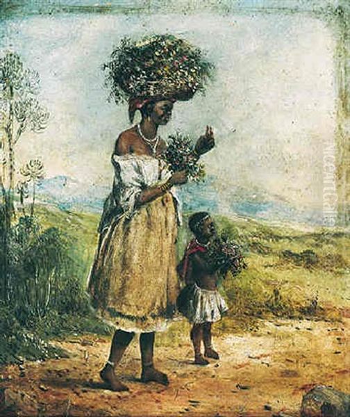 A Native Woman And Child With Flowers - view 1