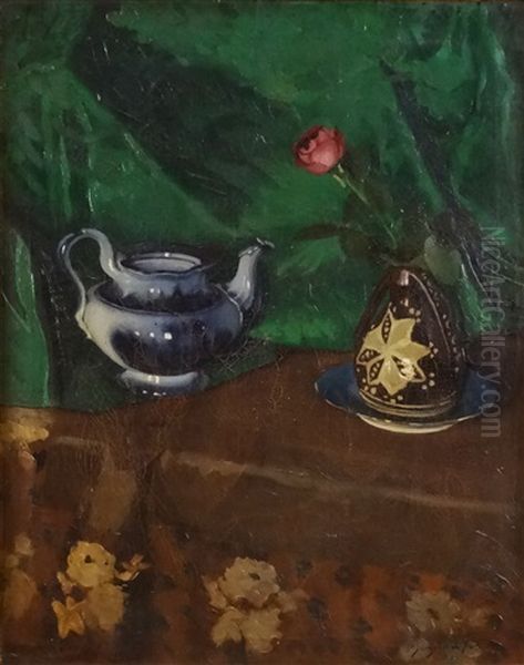 Still Life With Tea-pot And Vase With Red Flower - view 1