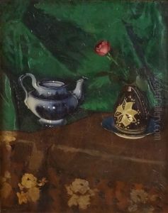 Still Life With Tea-pot And Vase With Red Flower by Petre Iorgulescu Yor