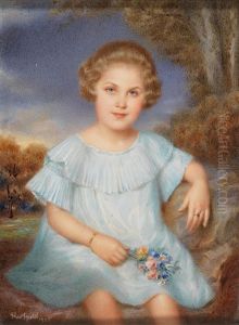 A Portrait Of A Blond Girl In A Light Blue Dress by Rudolf Ipold