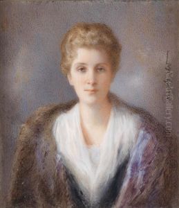 Bildnis Einer Blonden Dame In Blauem Umhang Mit Pelzkragen