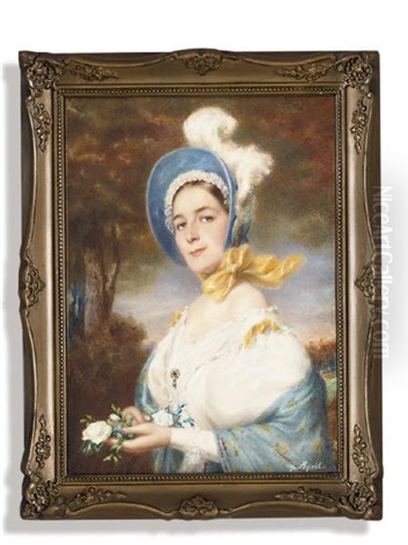 A Young Lady, In White Dress, With Yellow Ribbons At Shoulders - view 1