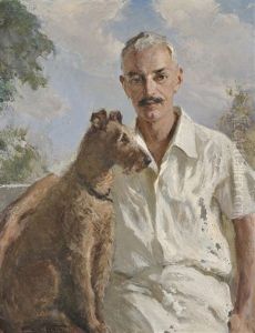 Portrait Of Milton H. Bird With His Champion Irish Terrier Kelvin Colleen