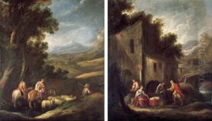 Jacob And His Household Journeying To Meet Esau (+ Laban Searching For The Images Of Jacob As Secreted By Rachel; Pair)