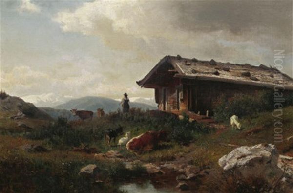 Vor Der Sennhutte Im Hochgebirge - view 1
