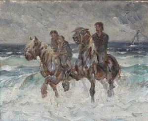 Soren Kanne And Ole Jensen Jyde The Captain Of The Lost Ship Benthe Marie (preliminary Study) by Valdemar Irminger
