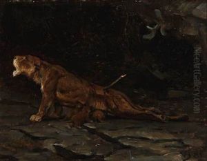 En Saaret Lovinde Med Unger (wounded Lioness With Cubs)