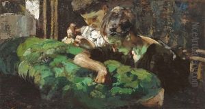 A Woman And Child Sewing A Woman And Child Sewing