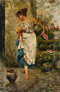 A Young Woman With Watermelons
