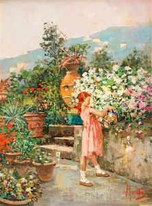 Bambina In Terrazza (madchen Auf Der Terrasse) by Irolli Vincenzo