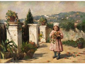 Kleines Madchen Mit Blumen Auf Einer Hugelterrasse Kleines Madchen Mit Blumen Auf Einer Hugelterrasse