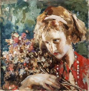 Fanciulla In Rosso Con Fiori E Perle Fanciulla In Rosso Con Fiori E Perle