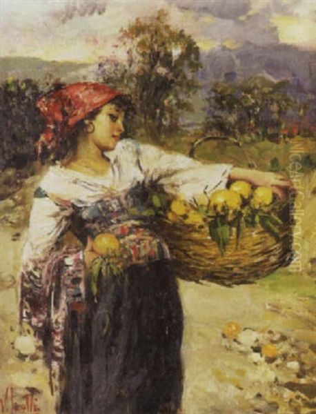 An Italian Peasant Girl With A Basket Of Oranges - view 1