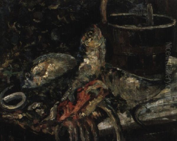 Still Life Of Fish And A Wooden Bucket - view 1