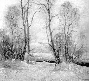 Snowy Landscape With Flowing Brook