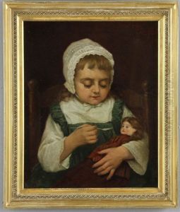 Portrait Of Young Girl With Doll by Benoni Irwin
