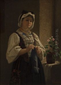 Untitled (portrait Of A Girl Knitting)