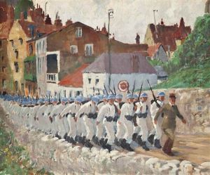 French Infantry Marching In Column by Greville Irwin