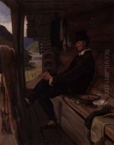 Mann Med Pipe Fra Setesdal by Olaf Isaachsen