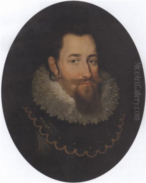 Portrait Of Christian Iv, King Of Denmark And Norway, In A Black Doublet With A Steel Gorget And A Lace Ruff - view 1