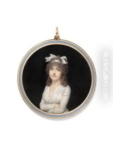 Madame Diguet In White Dress With White Ribbon In Her Hair by Jean-Baptiste Isabey