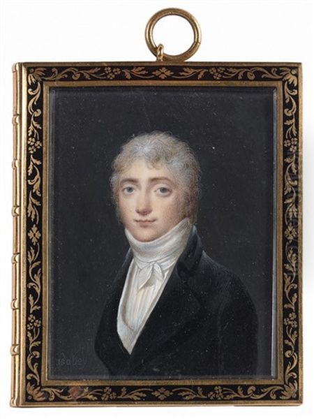 Portrait D'homme En Redingote Sombre Sur Fond Gris - view 1