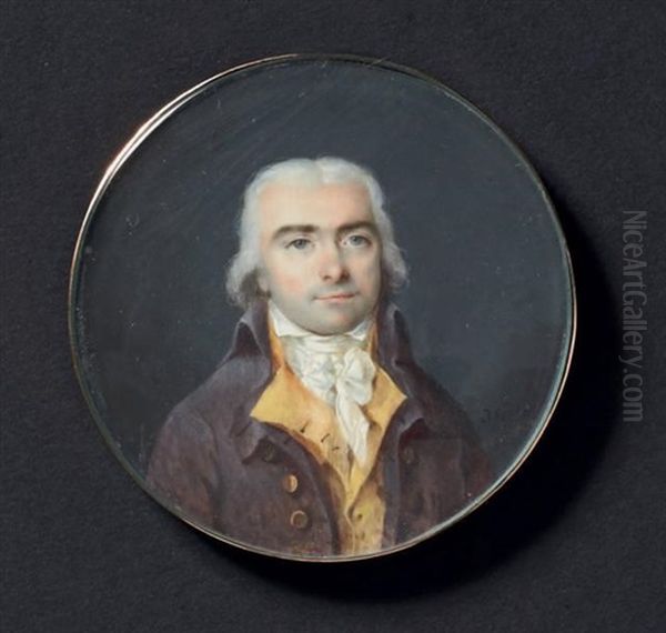 Portrait D'homme En Buste, Presque De Face, En Habit Jaune A Haut Col, A Gilet Jaune Et Cravate Blanche Nouee - view 1