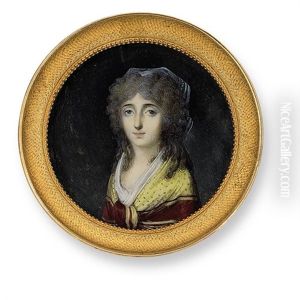 A Young Lady, In Yellow And Red Shawl by Jean-Baptiste Isabey