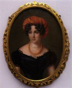 Portrait Einer Bildschonen Aristokratin Im Schwarzen Taftkleid Und Mit Rotem Turban