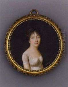 Claire De Morel-vinde In White Muslin Dress With Striped Gauze Sleeves, Short Curling Dark Hair by Jean-Baptiste Isabey