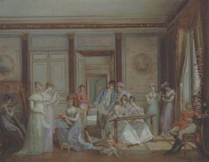 A Neoclassical Salon With Ladies Making Entertainment by Jean-Baptiste Isabey