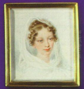 Empress Marie Louise, Her Hair In Ringlets And Plaited Bun, Wearing White Wooded Cape by Jean-Baptiste Isabey